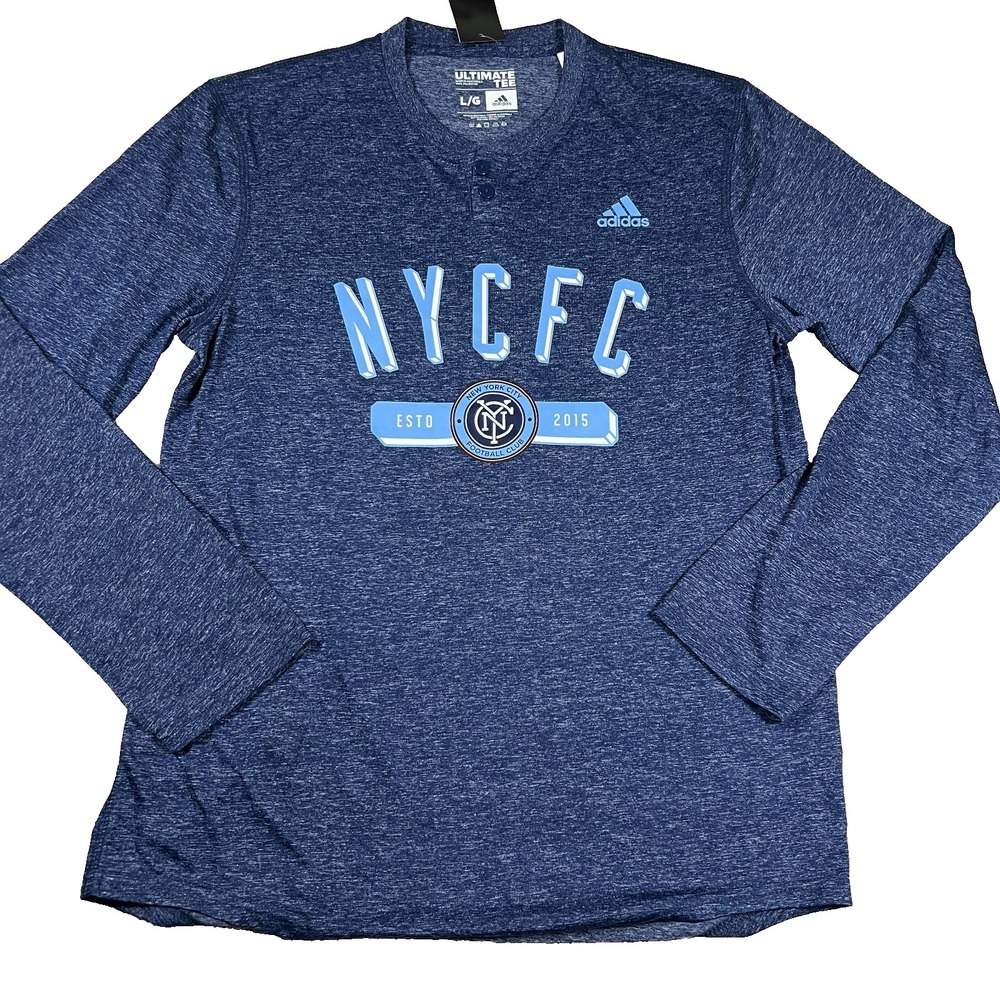 Adidas Mens Large Blue‎ Crew Neck Long Sleeve Pullover NYCFC Performance Tee NWT